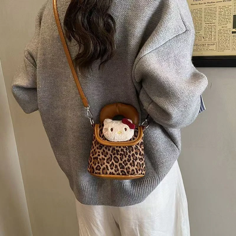 新款秋冬豹纹猫咪卡通可爱迷你单肩小众时尚百搭出游购物袋