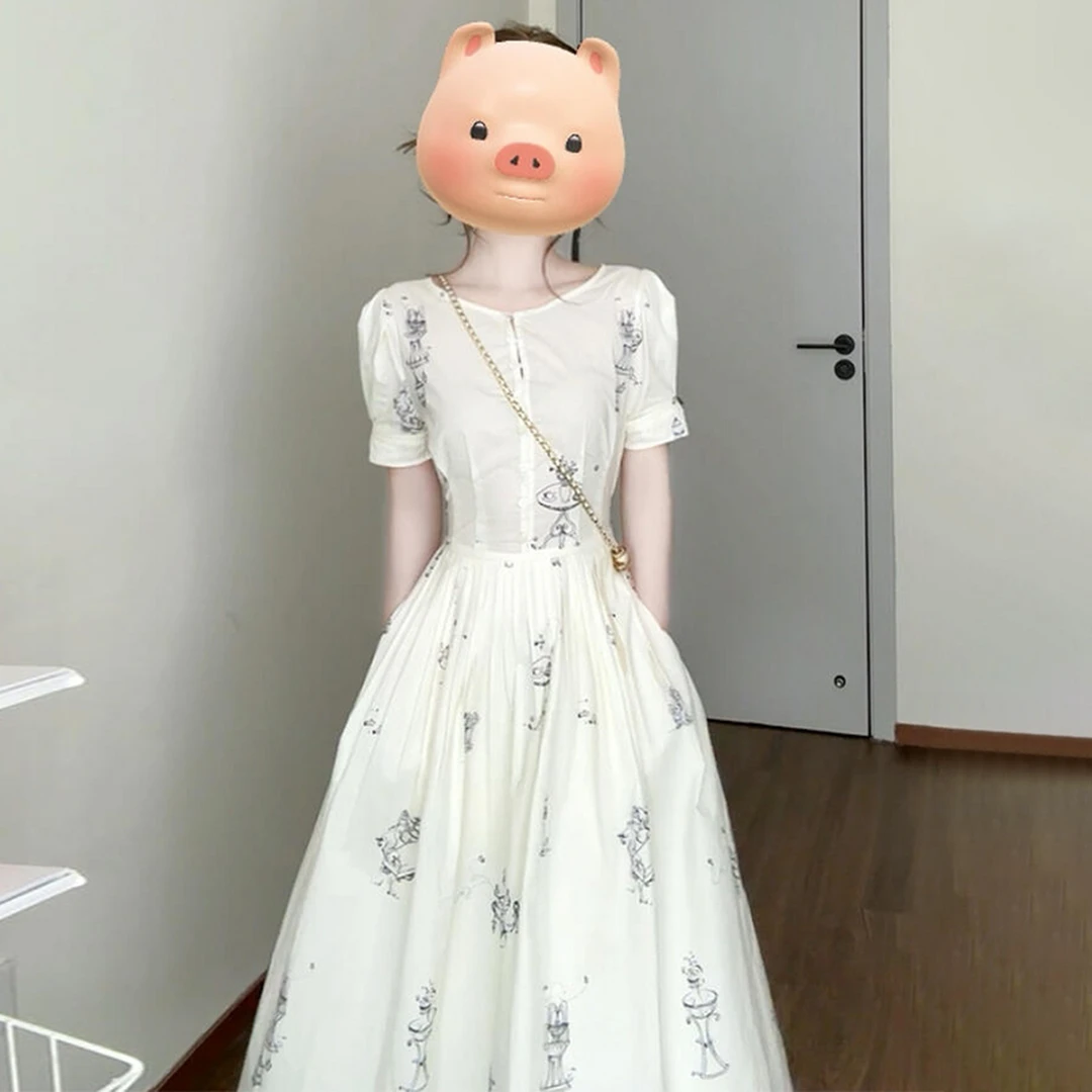 3767印花法式日式长裙圆领碎花连衣裙甜美温柔森系赫本风