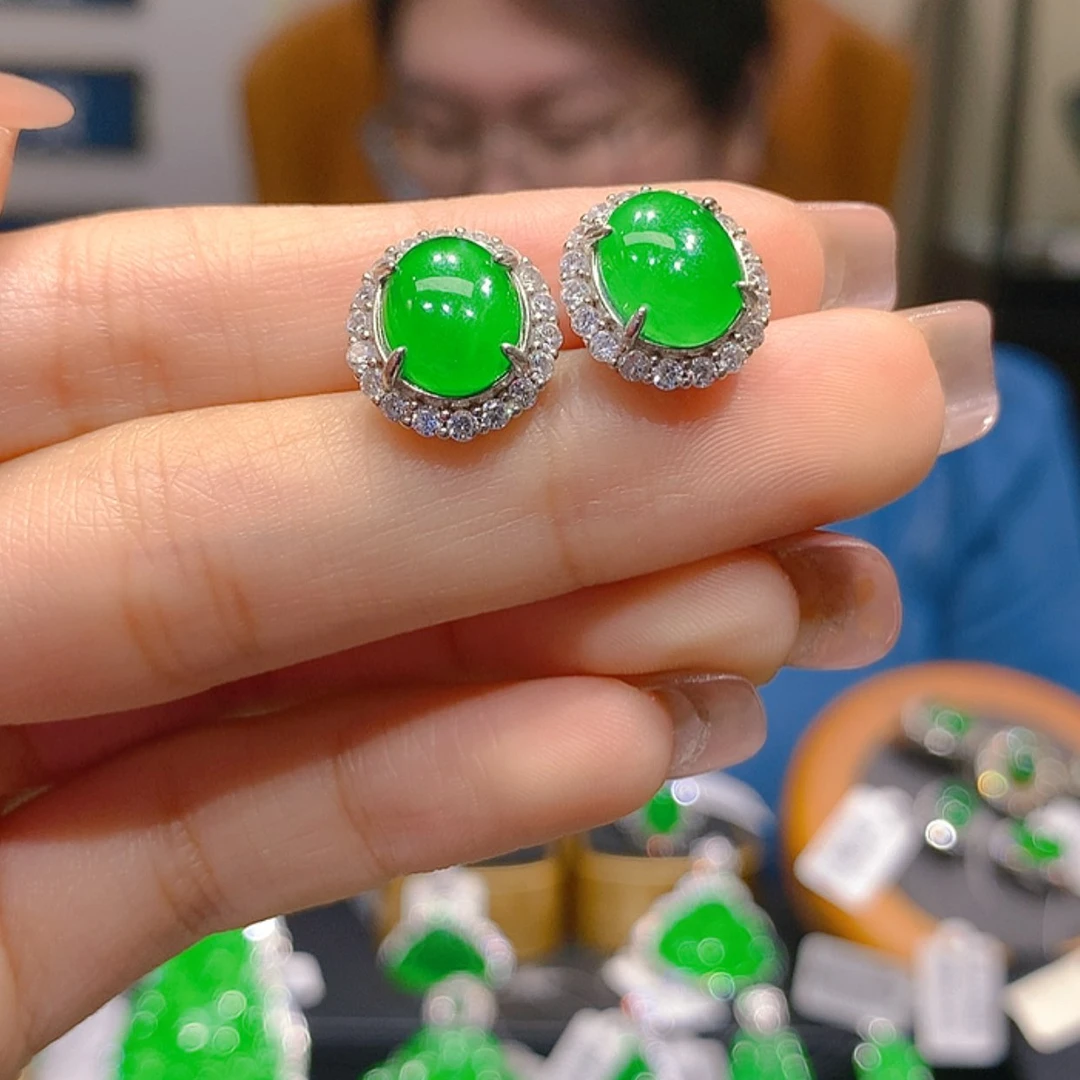 【闪购商品】翡翠银S925镶嵌耳饰3柒姐