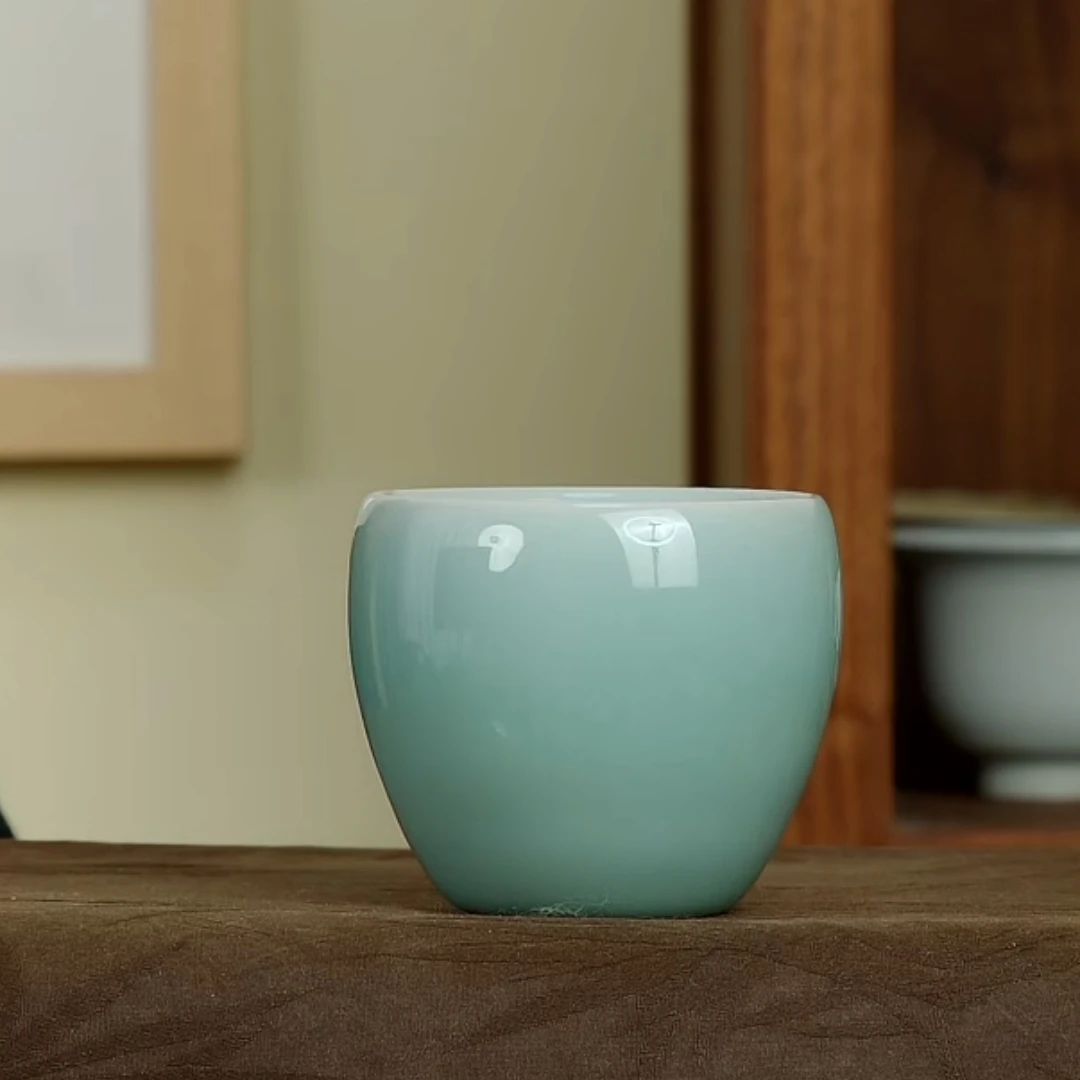 龙蛋杯周贝龙泉青瓷粉青主人杯手工家用茶杯复古创意大容量中式