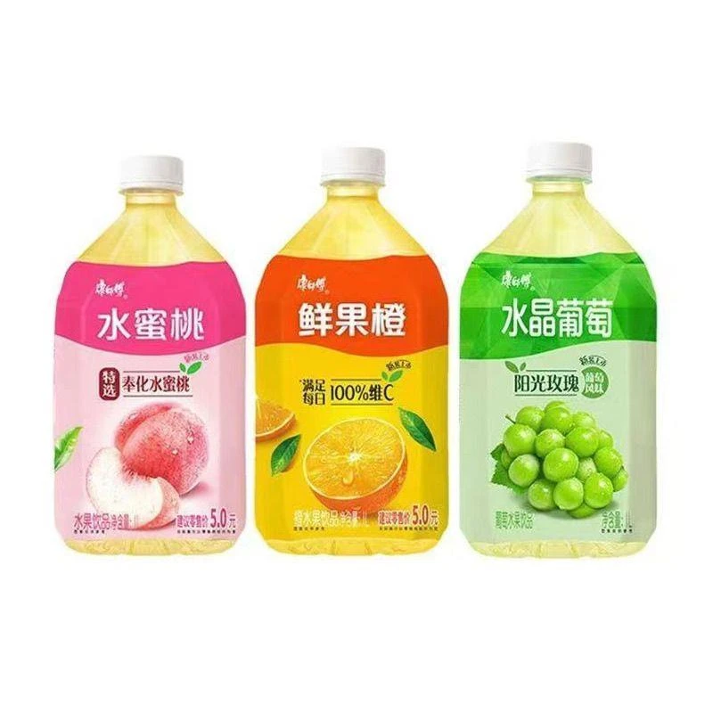 新日期康师傅饮品鲜果橙水蜜桃汁水晶葡萄1L*2瓶水果味饮料饮品yb