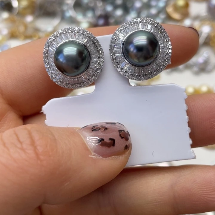 海水珍珠耳饰银S925镶嵌