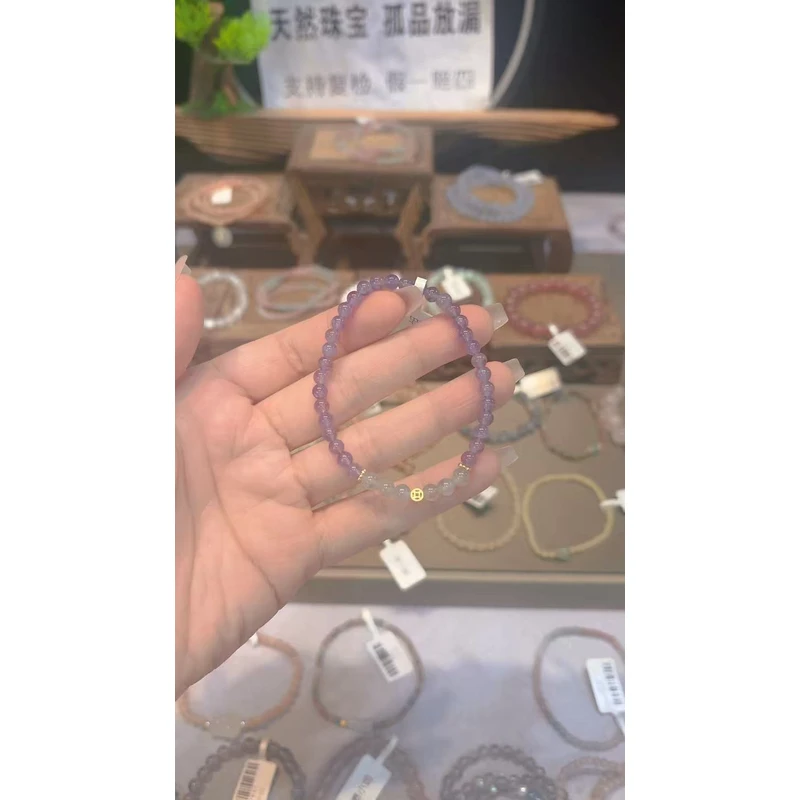 单圈紫水晶搭灰月光款手串5037