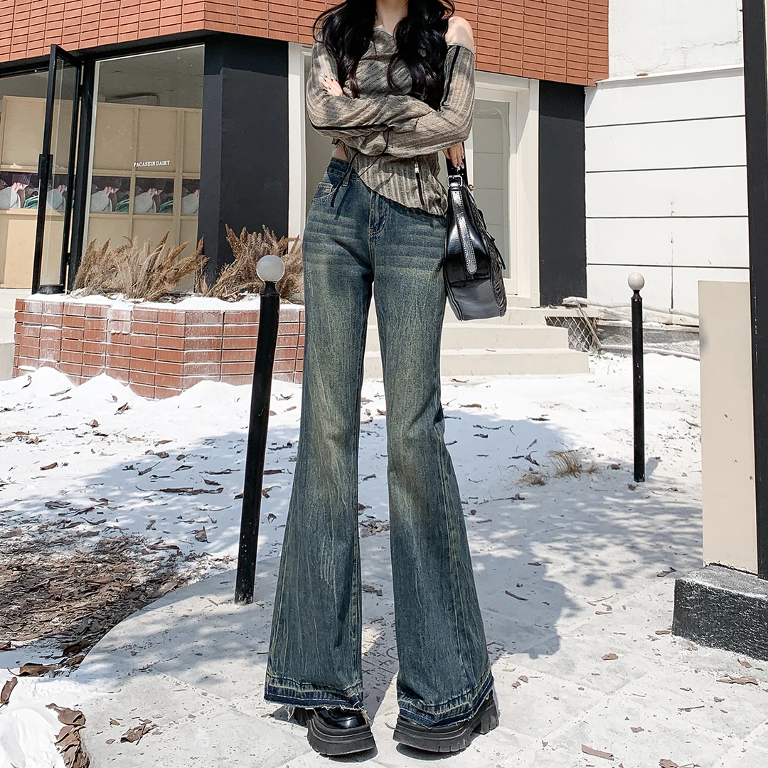复古微喇牛仔裤女爆款2025春夏新款高腰显瘦不贴腿喇叭裤子