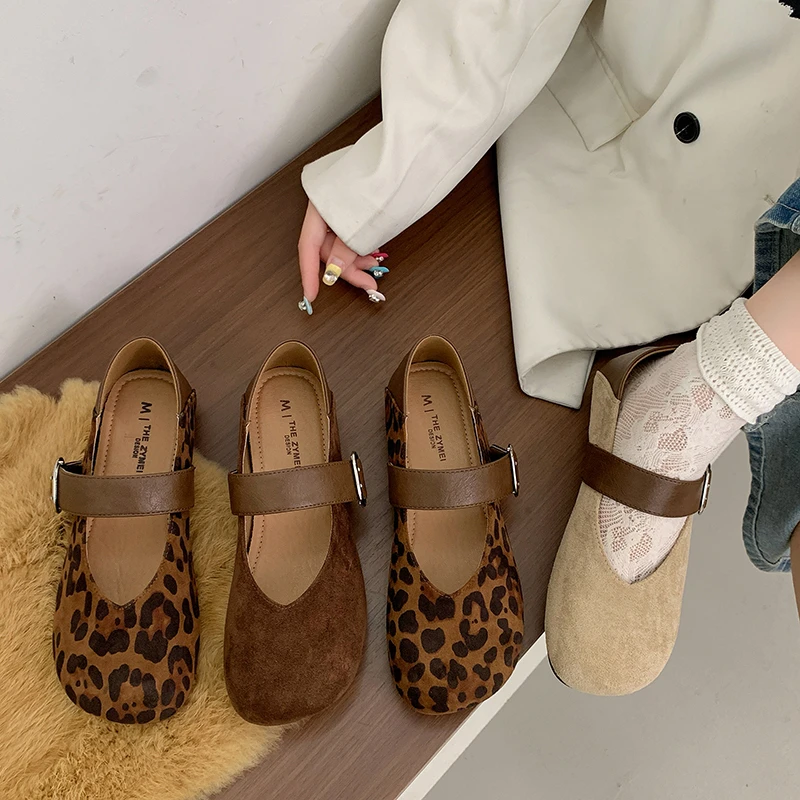 复古豹纹玛丽珍鞋女秋季爆款法式软底浅口单鞋百搭平底芭蕾舞鞋