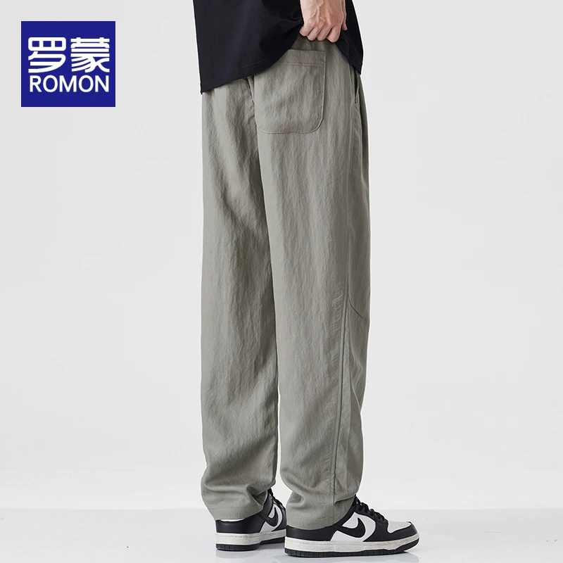 罗蒙夏季薄款天丝休闲裤男款2025新款直筒宽松男士潮流阔腿裤子男