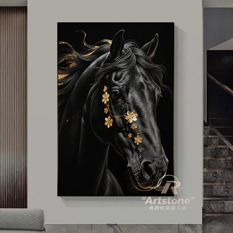 【马到成功】新款砂岩高级感客厅玄关骏马图装饰画沙发背景墙挂画