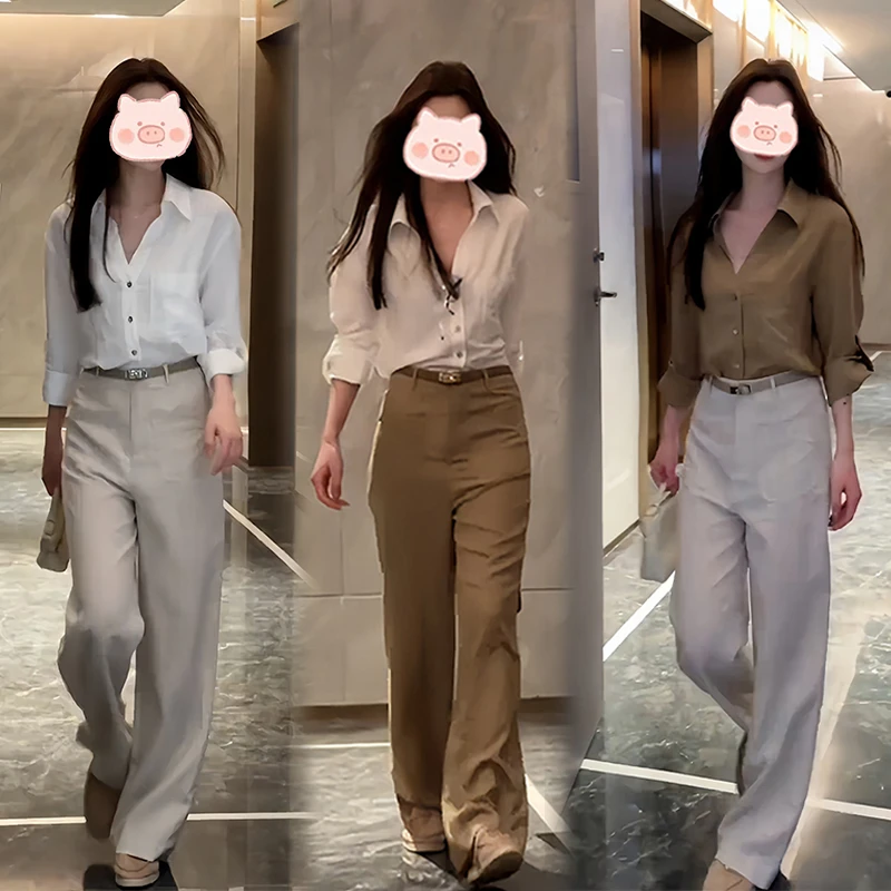 老钱风衬衫女夏季2025年新款松弛感休闲宽松时尚薄款长袖气质套装