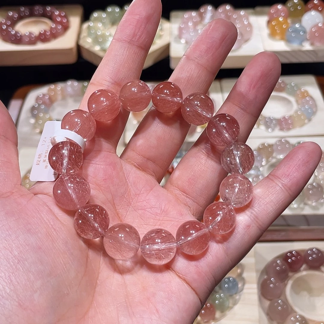 未镶嵌手链水晶粉兔毛手链，晶体通透