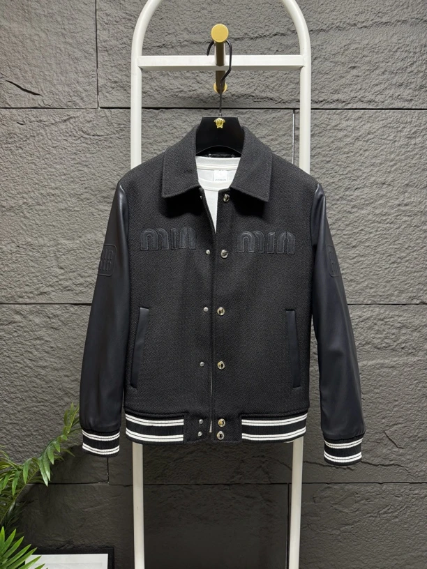 男士时尚拼接夹克潮流修身外套秋季短款棒球领