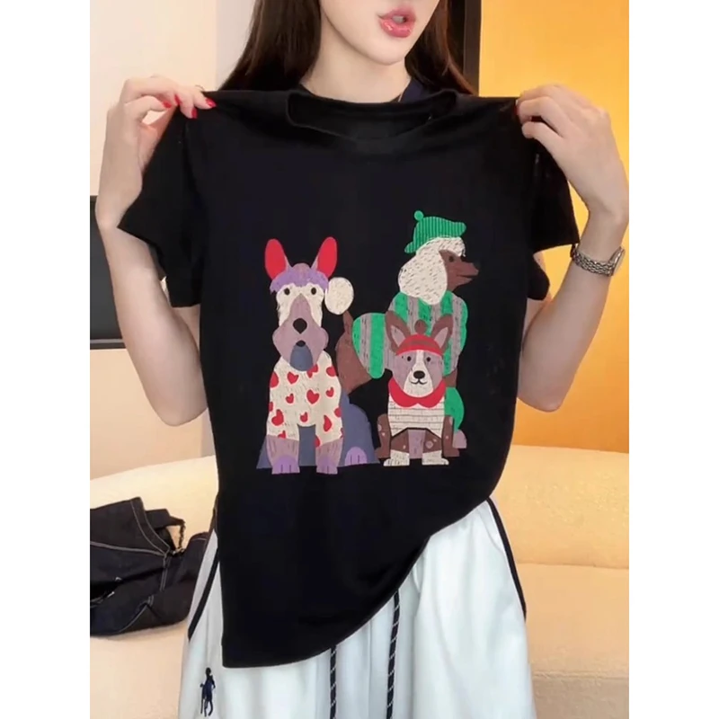 美式复古卡通印花短袖T恤女夏新款设计感小众时尚简约百搭ins上衣