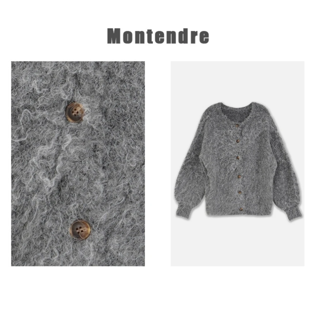 【TaKuMi】日系品牌 秋季新款 C 气质百搭宽松毛绒针织开衫毛衣女