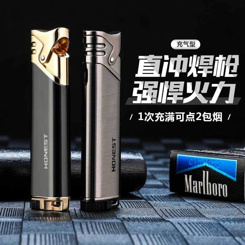 新款充气打火机防风蓝焰可视气仓小巧个性超薄金属定制定制送男友