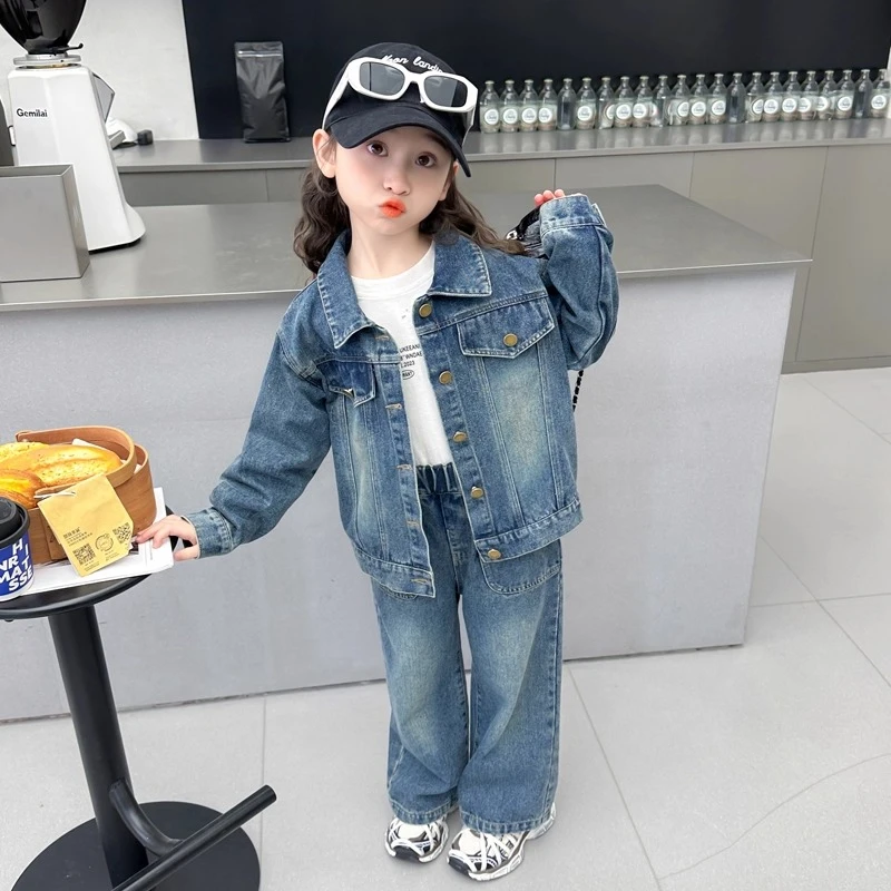 女童秋装2025新款超好看牛仔套装女宝韩系潮酷穿搭春秋小女孩衣服