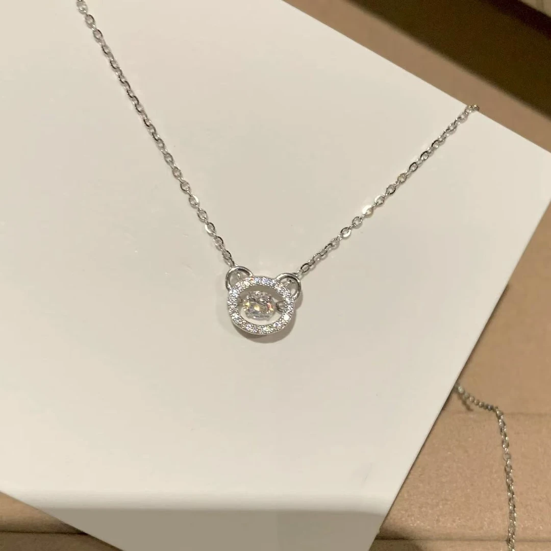 坠链均925银 s925纯银项链女跳动的心不掉色小熊锁骨链送女友礼物