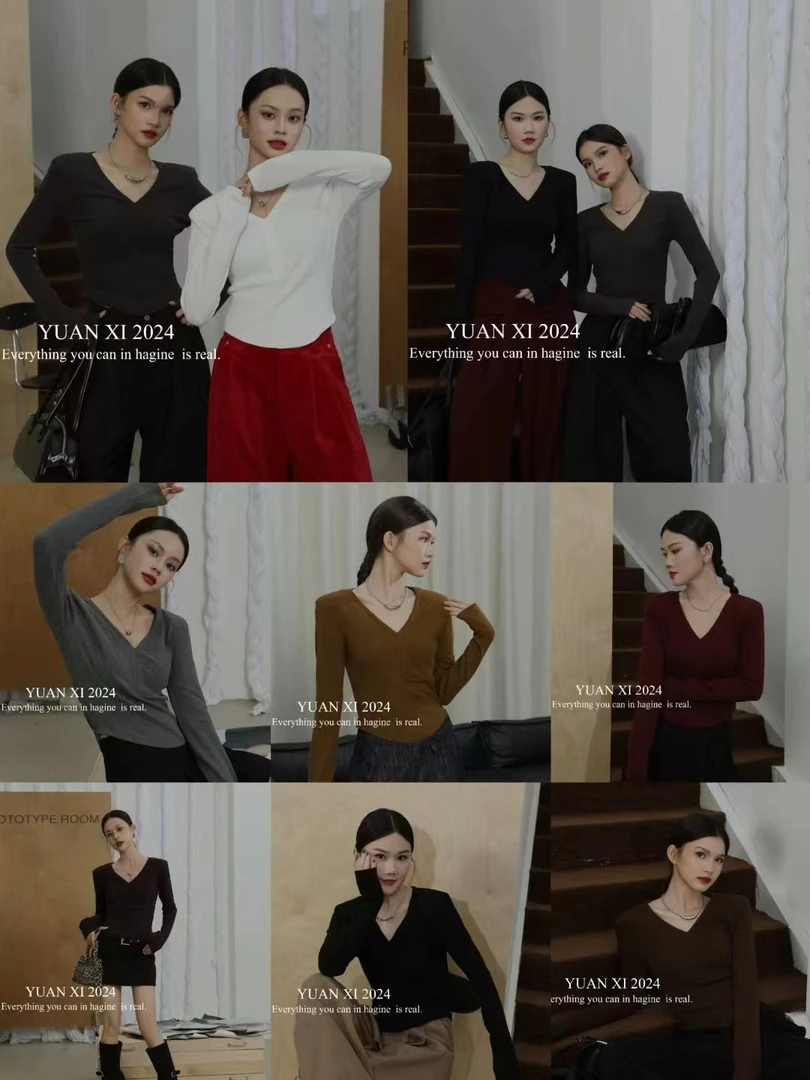 元熙#加绒百搭V领显瘦上衣#6080