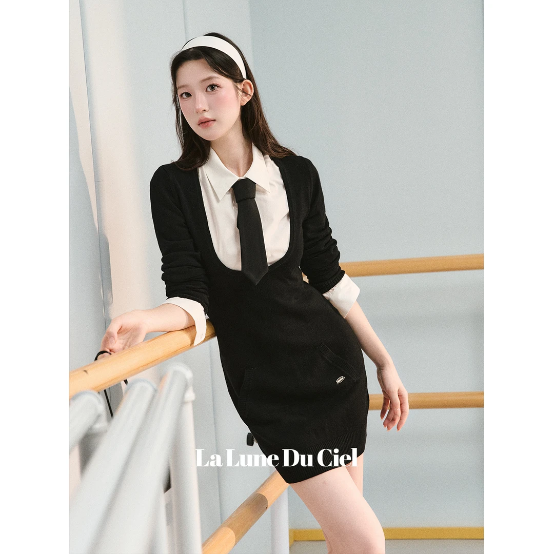 【LaluneDuCiel】我的天才女友 学院风减龄针织长袖连衣裙女秋