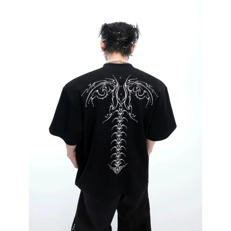 W167 美式蛇瞳脊骨正肩短袖男夏季设计高级感T恤cleanfit半截袖