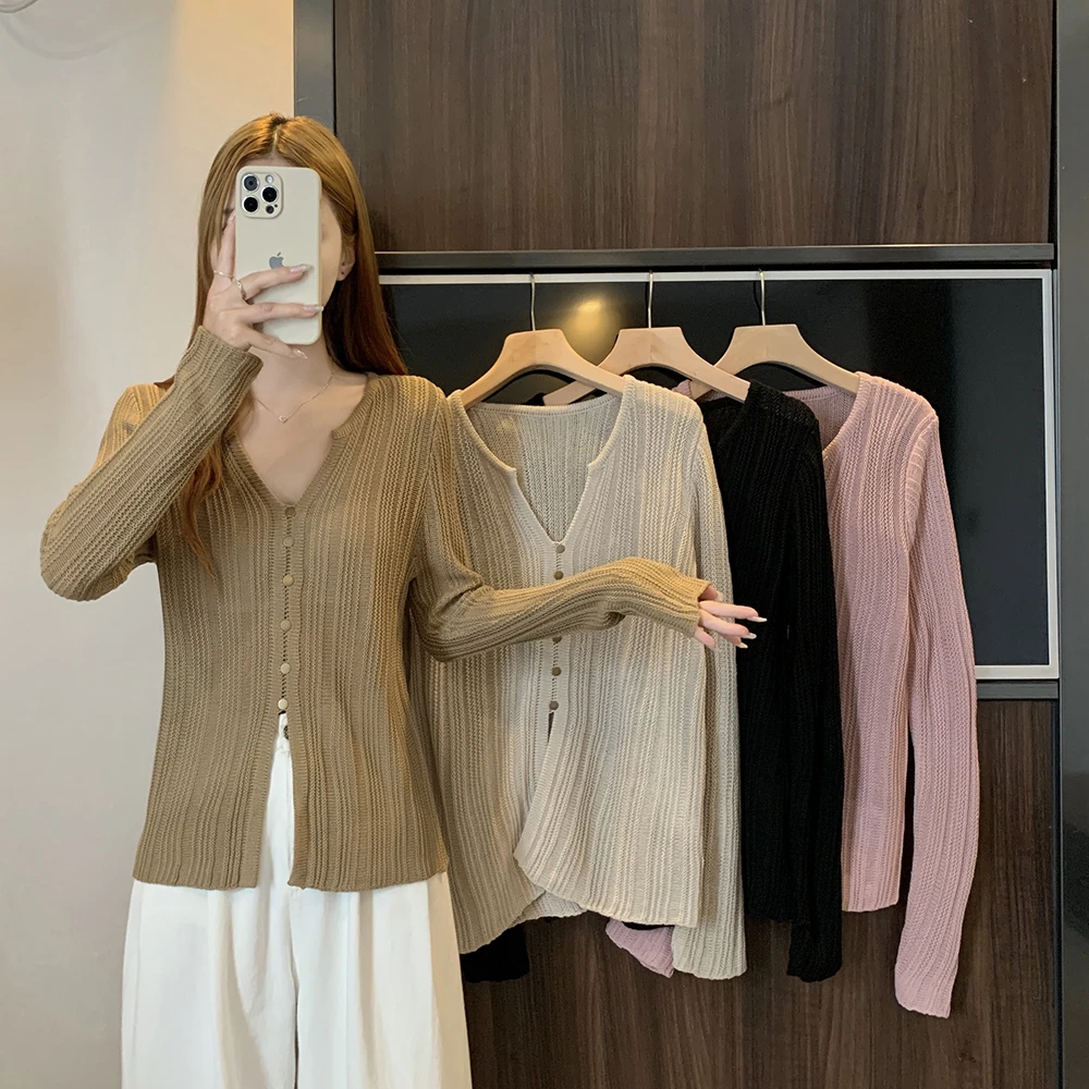 新款法式V领甜美软软糯糯上衣针织毛衣2193