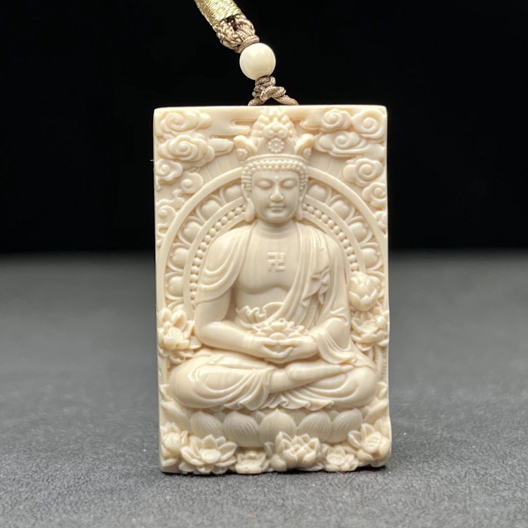 D05-8天然猛犸象牙 阿弥陀佛 猪狗29×44mm支持鉴定 假一罚四