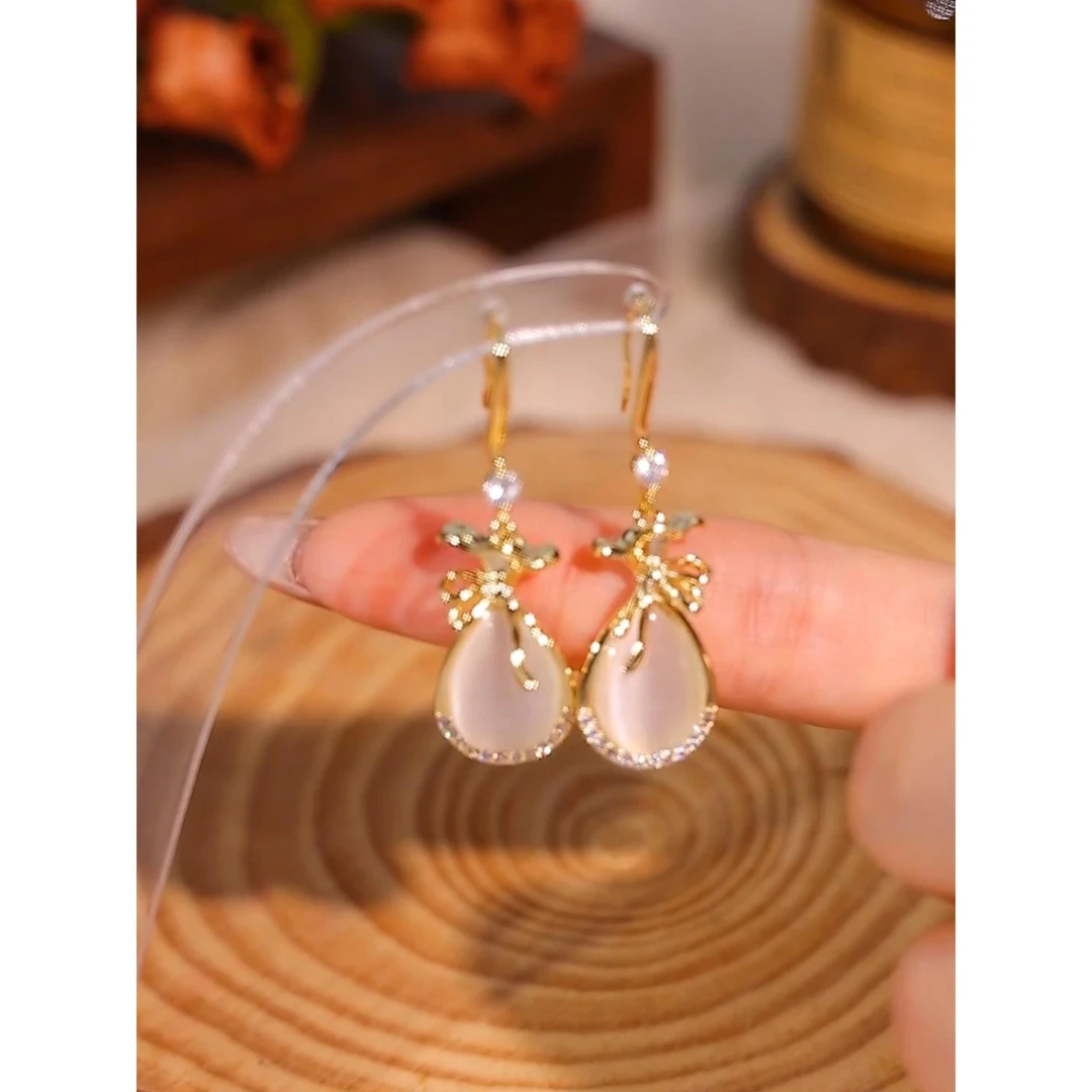 铁合金大理石耳饰 2025好运福袋猫眼石钱袋耳钩耳环女设计感网红