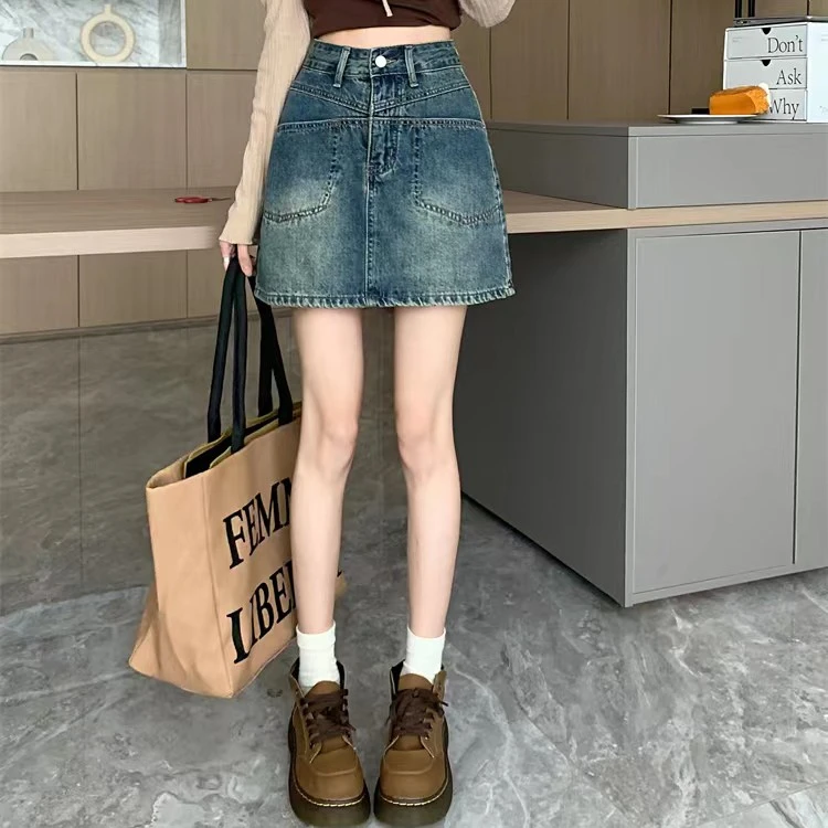 D牛仔半身裙女a字2025夏季显瘦小个子辣妹包臀短裙裤裙子