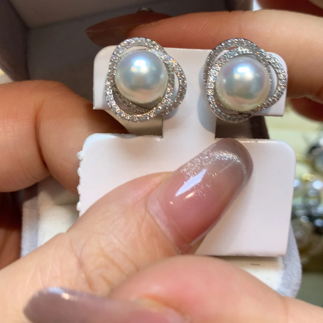 海水珍珠耳饰银S925镶嵌
