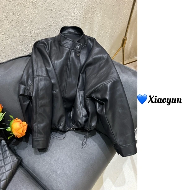 短款机车皮衣女2025春季新款韩版时尚小个子宽松休闲立领外套