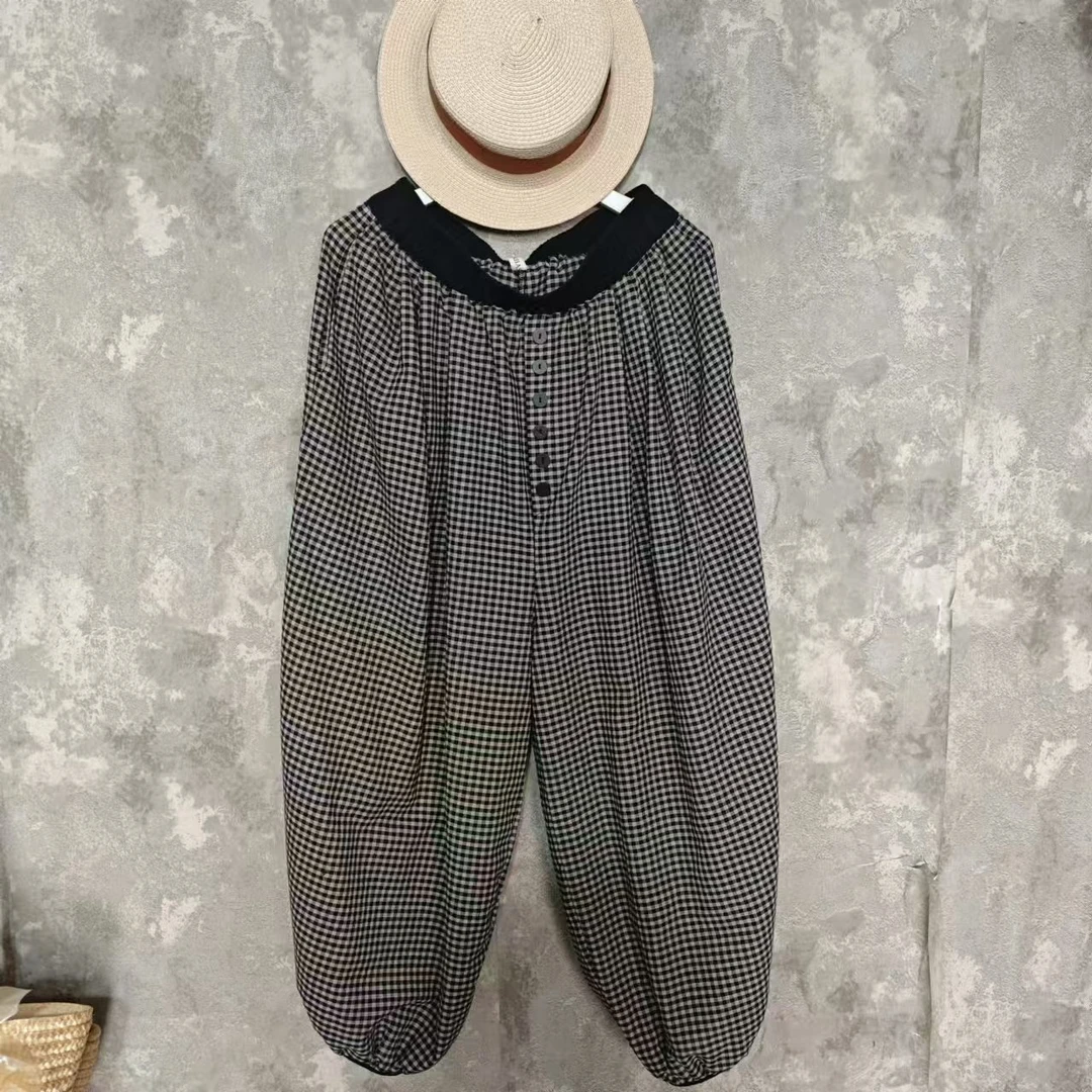 【沐木流浪记】百搭时尚复古黑白格子女裤子 Z