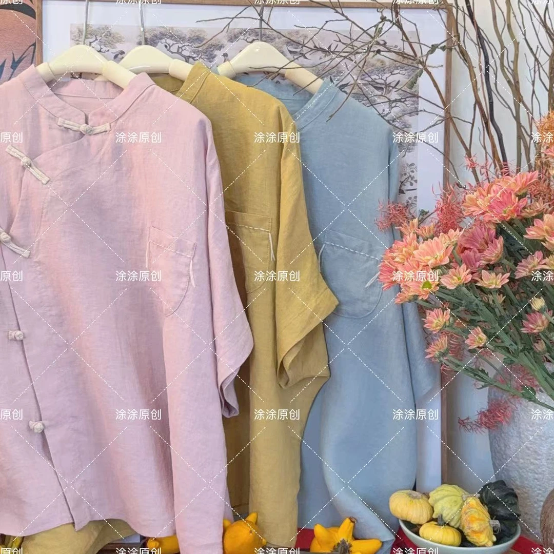 涂涂国风【布袋】原创设计新中式夏季苎麻禅意口袋小衫上衣