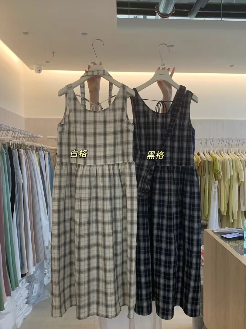 「大昕·格子包包背带裙」2025夏季新款休闲韩系ins风连衣裙