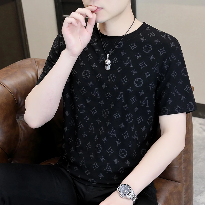 库约内姆KOYENEMAL时尚潮流短袖t恤男夏季高级感提花圆领衫半截袖