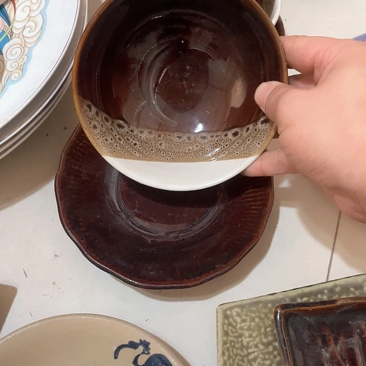 瓷片开**果五厂酱色花釉，四套，微瑕