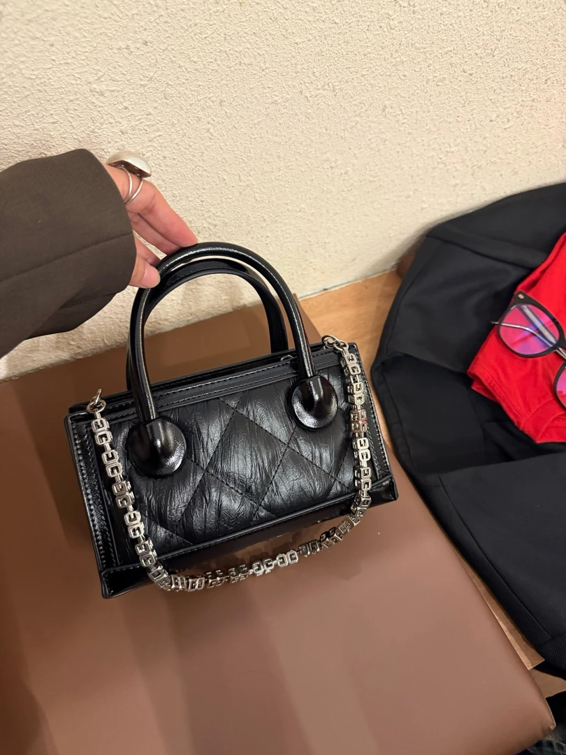 珠光羽绒棉菱格绣线小拎包小众设计感包包链条腋下包单肩斜挎小包