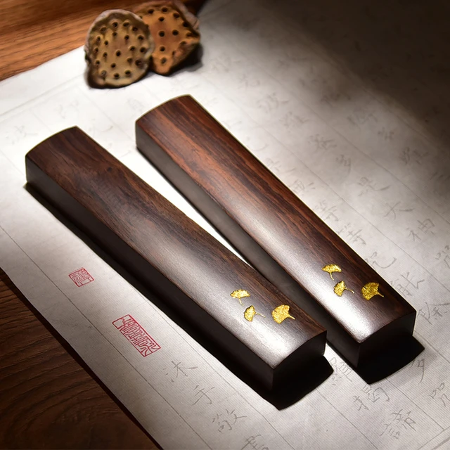 懿羲堂镇尺实木超大号一对黑梓木雕刻佛面书法创意小摆件压书器压