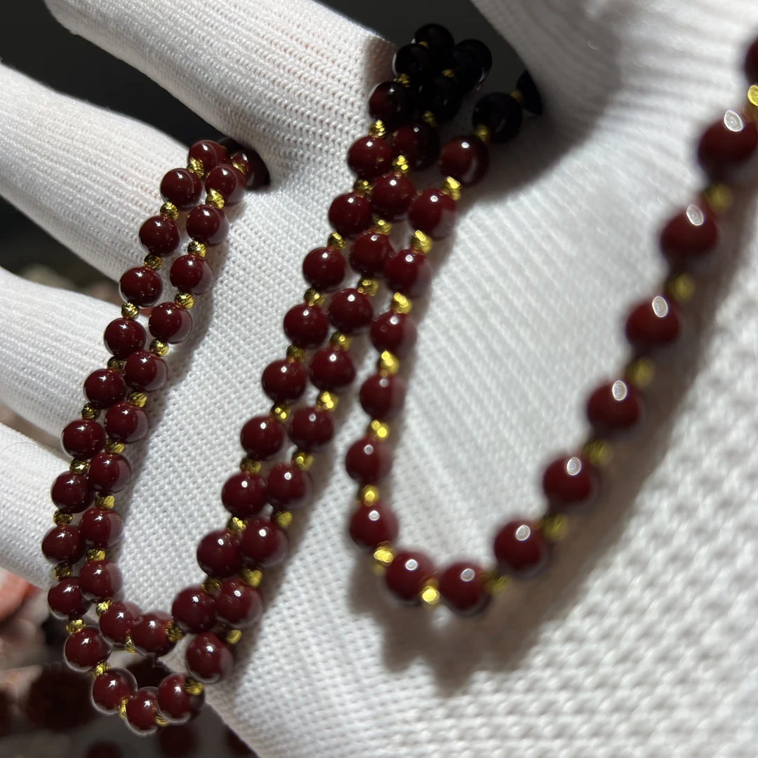 天然珊珊牛血红极品色系手链项链一套尺寸6mm左右