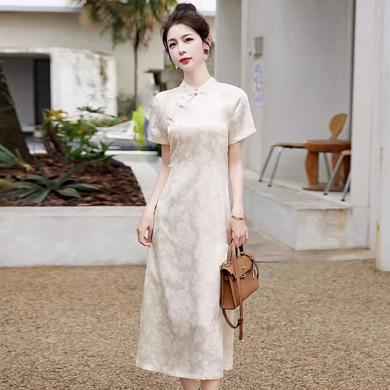 高端精致气质新中式国风改良旗袍年轻款白色连衣裙女夏天洋气高贵