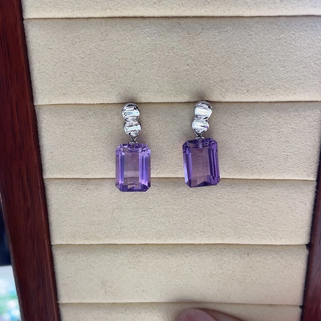 耳饰紫晶银S925镶嵌大气款