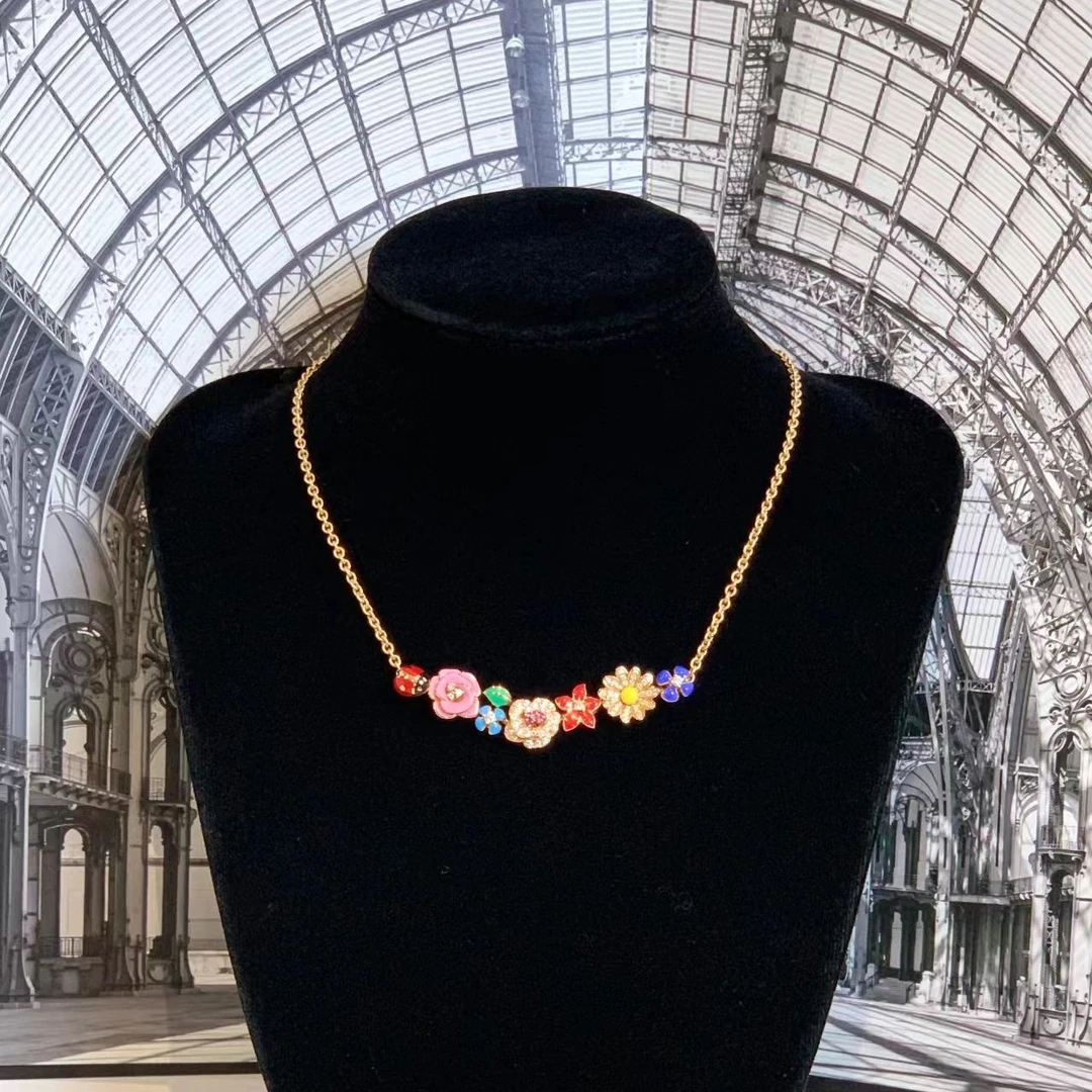 99新 DIOR/迪奥 壹臻susu/彩色珐琅满钻花朵项链 55965589