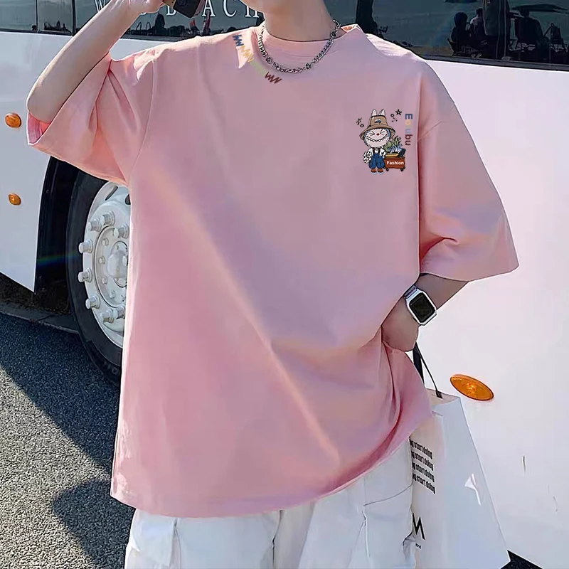 纯棉短袖t恤男女宽松大码上衣潮牌美式情侣半袖简约休闲夏装学生