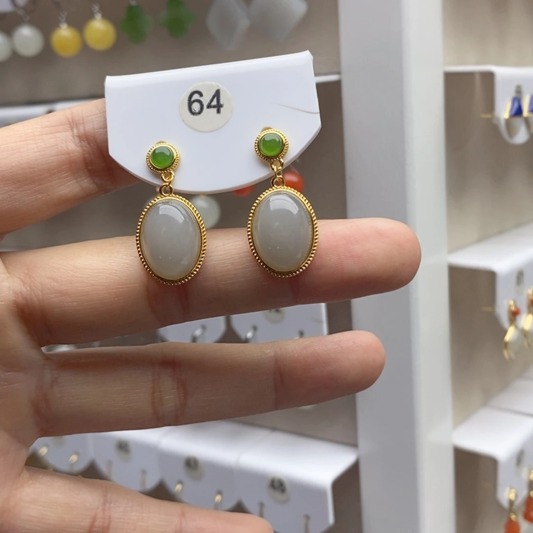 银S925镶嵌和田玉耳饰