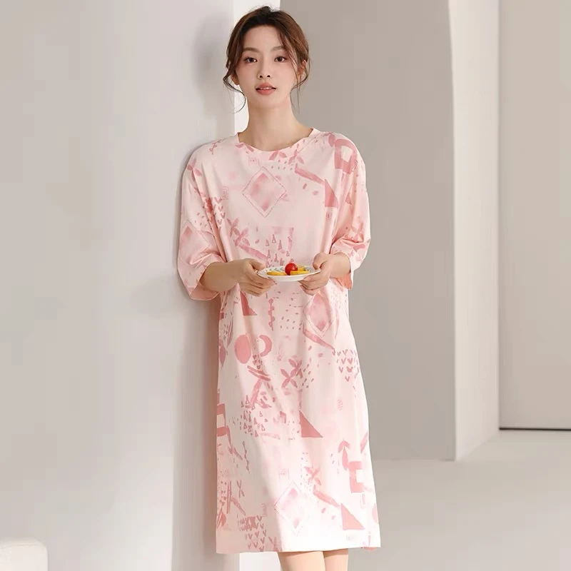 莱赛尔天丝棉睡衣女夏季睡裙连衣裙透气柔软凉感家居服宽松透气裙