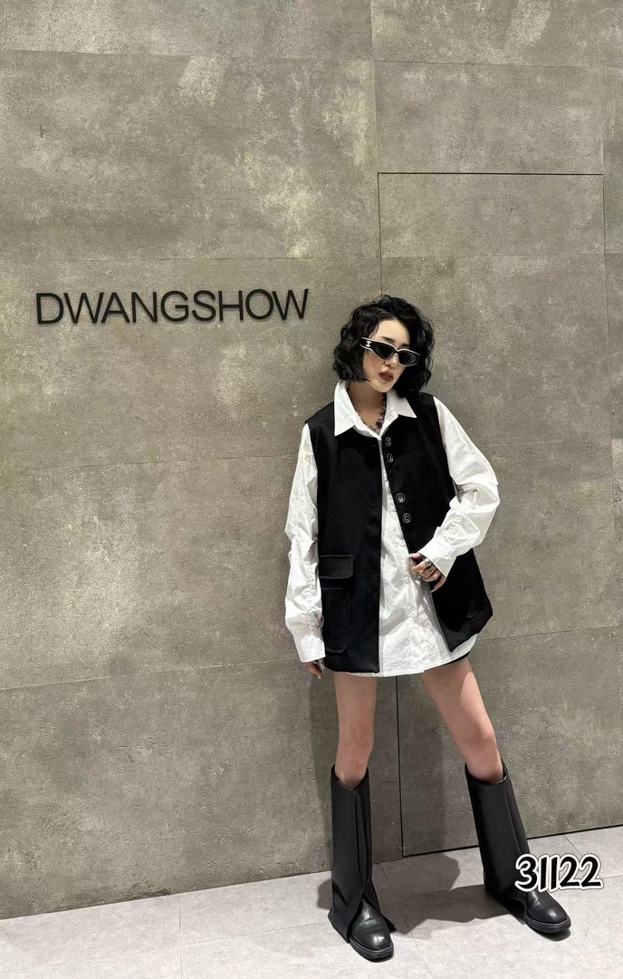 31122大码女装春秋新款时尚中长款气质坎肩外套胖mm显瘦叠穿