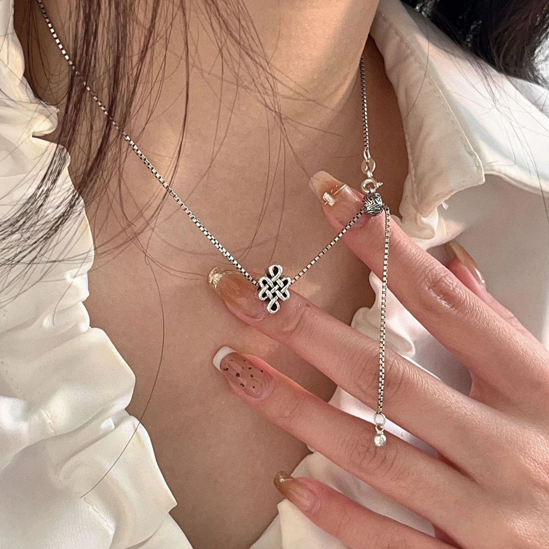 925银银制品 纯银吉祥结时尚潮流百搭项链XL392