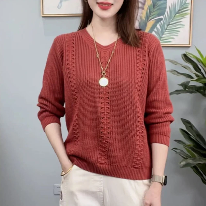 【厂家直销】2025早春新款洋气镂空套头针织衫时尚百搭宽松显瘦上衣