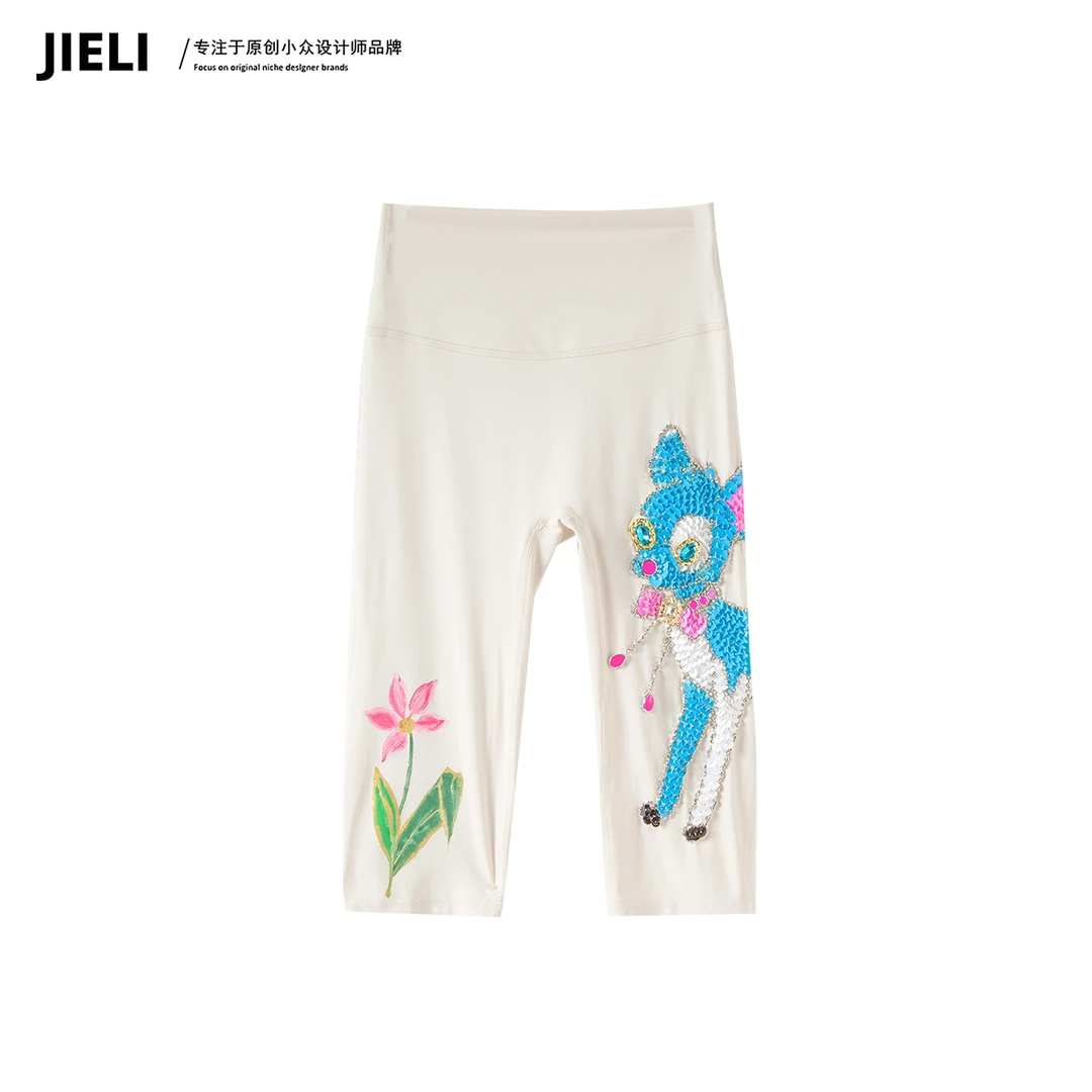 JIE LI/街力原创小众设计师钉珠五分裤女S8017