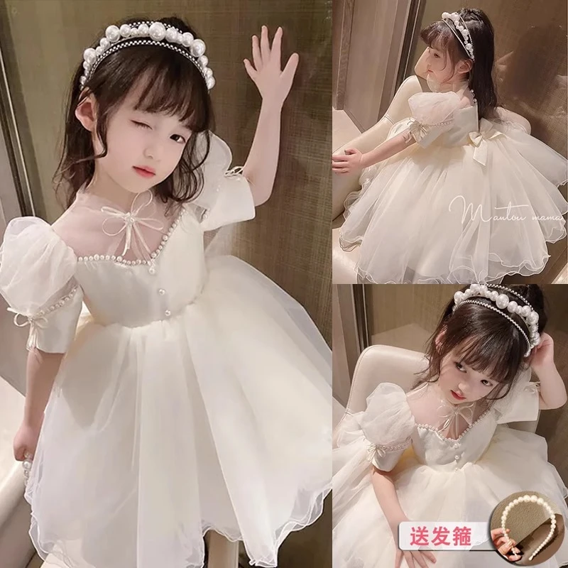 女童公主裙夏2025新款儿童网纱蓬蓬裙女孩生日表演礼服高级连衣裙