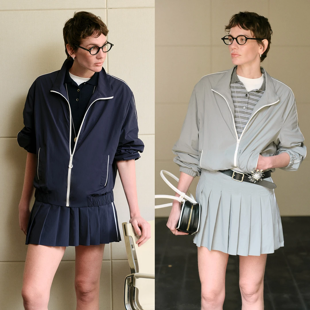 “温网套”美式复古网球老钱防晒外套百褶裙运动夹克套装