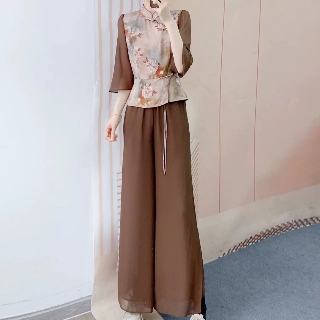 B226 夏季中式国风套装气质新款洋气两件套