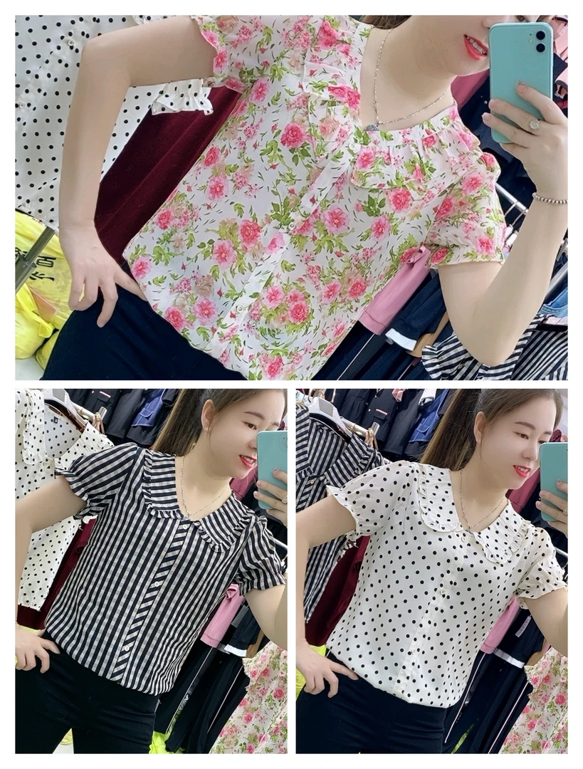 【十姐妹推荐】夏季时尚碎花衬衫不对称设计荷叶边显瘦气质上衣